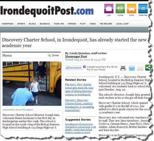 First Day at school featured in the Irondequoit Post